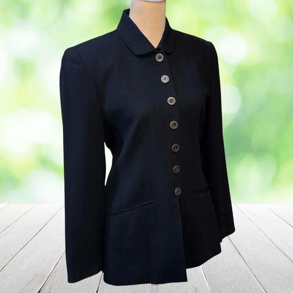 Vintage ANN TAYLOR Longline Jacket Wool Crepe Minimalist Made USA Black Size 4
